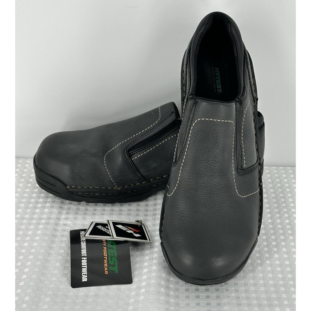 Hytest Safety Footwear Leather Black Slip on Shoes Oil-Slip Resistant Men's 11 W